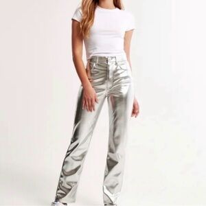 7 For All Mankind Metallic Silver High Rise Jeans